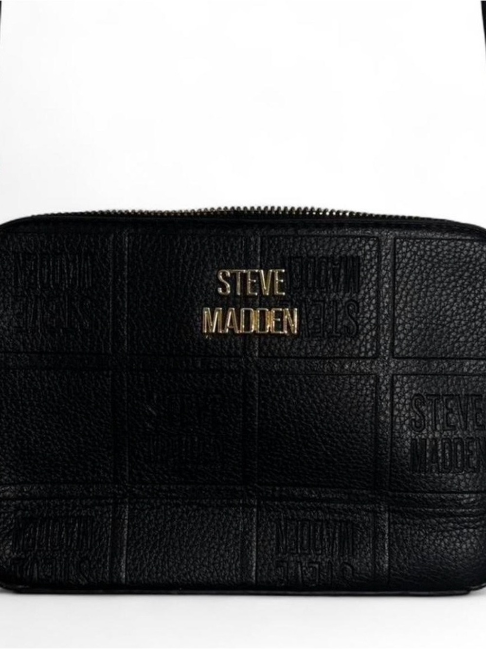 Steve Madden Black Leather Crossbody with Gold Logo